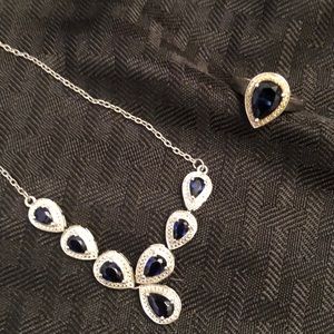 Sterling Silver blue sapphire ring & necklace.